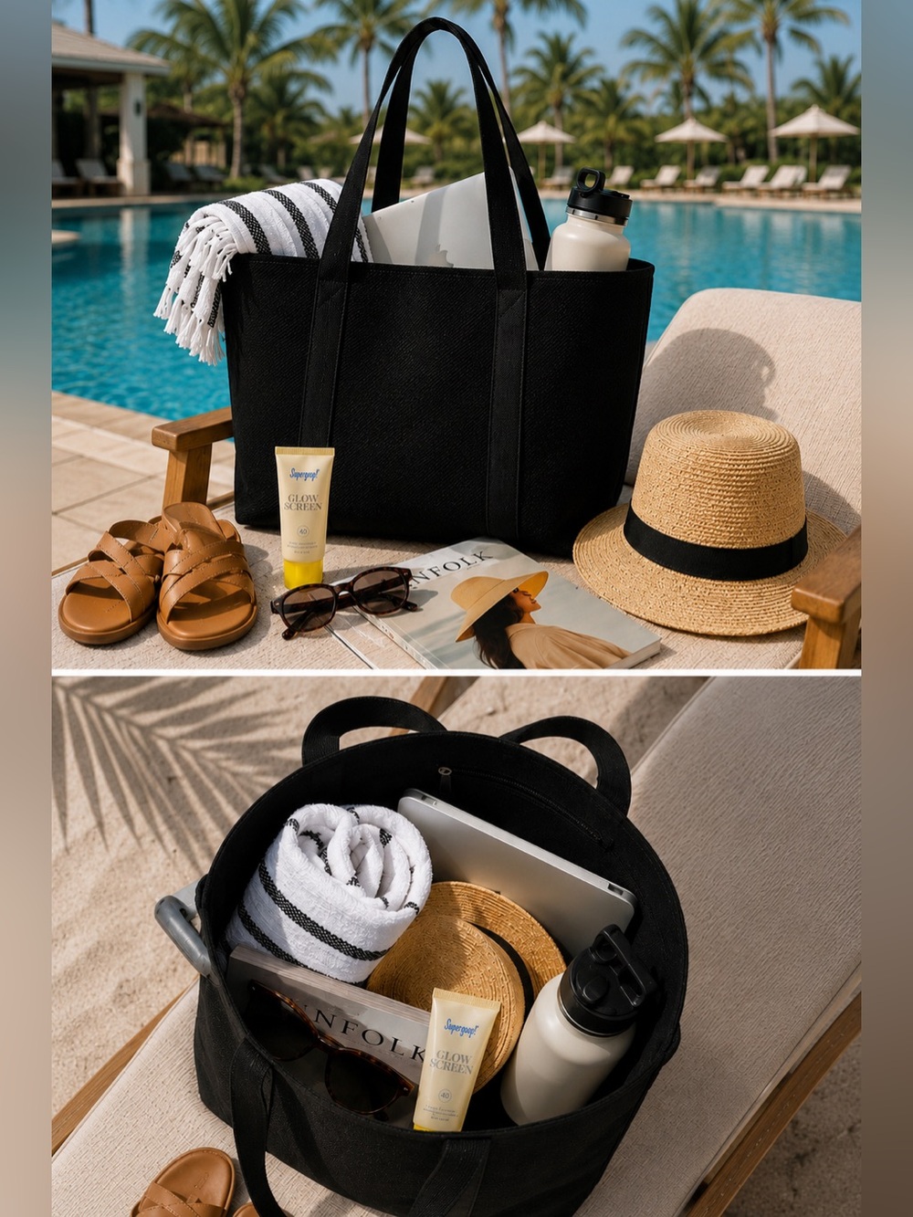 Oversized Black‎ Beach Tote Carryall Pool Travel Bag